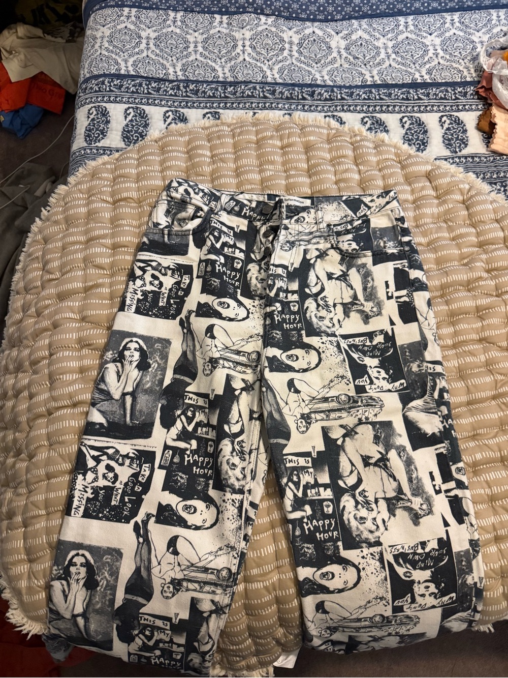 Graphic Black & White Collage Print Pants